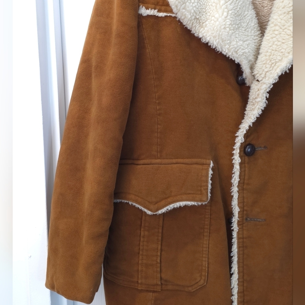 Vintage 70s Brown Faux Suede faux shearling And Sherpa Rancher Jacket L - Picture 4 of 11